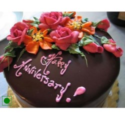 Anniversary cake with floral design on top